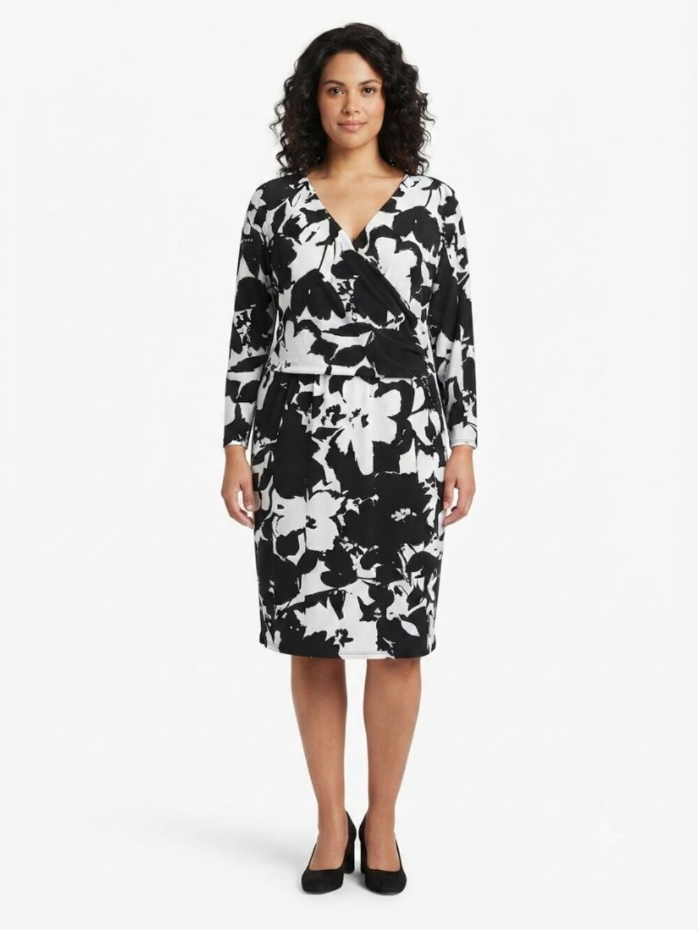 Planet Abstract Floral Cross Front Stretch Office Dress- Sz. 16